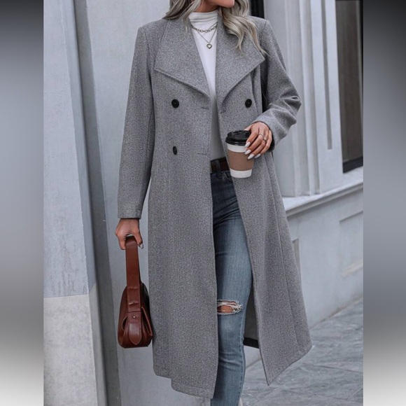 Elegant Gray Double-Breasted Women's Coat